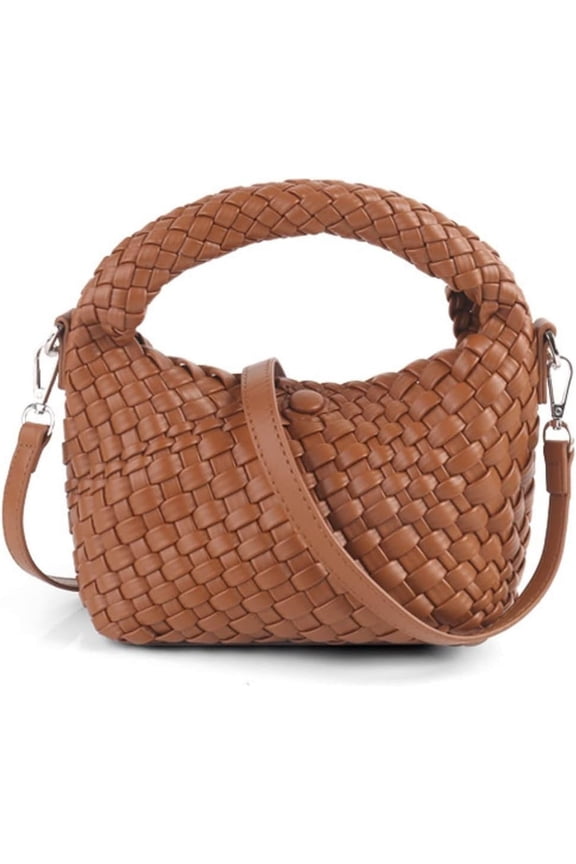 Women Woven Tote Small Crossbody Bag, Weave Quilted Purse Square Shoulder Bag Woven Handbag with Detachable Strap