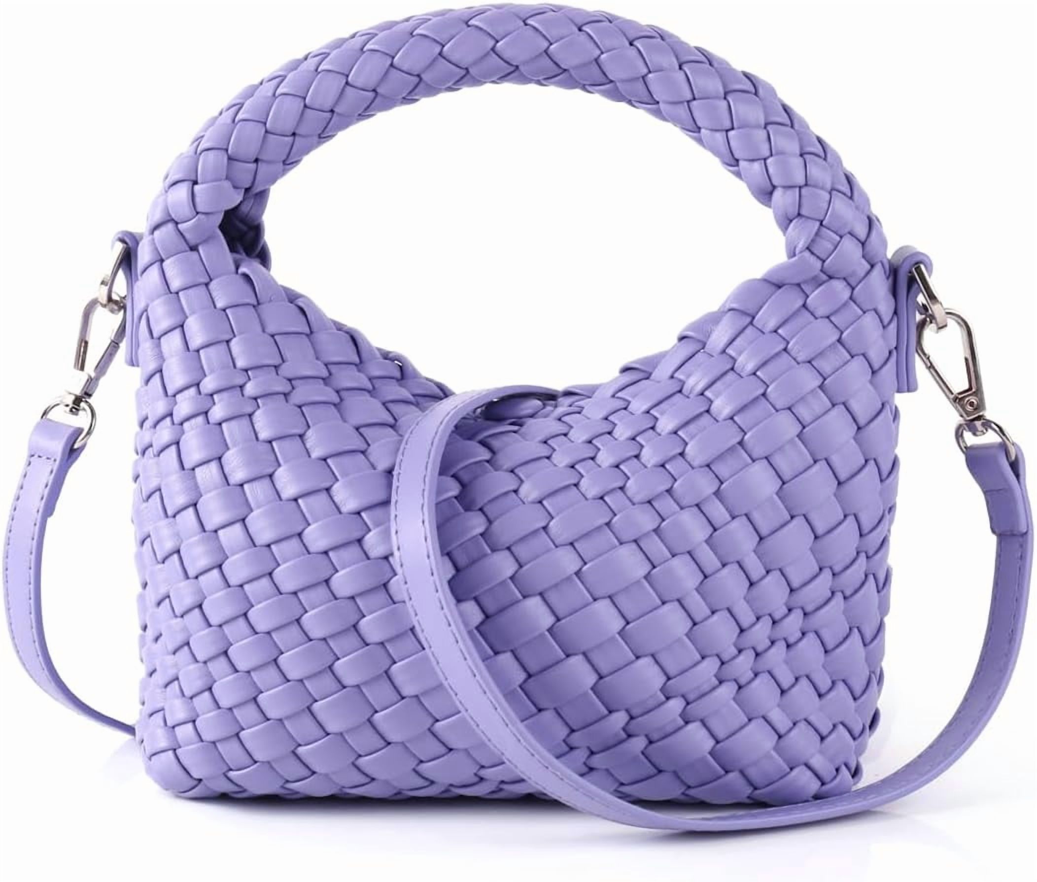 Women Woven Tote Small Crossbody Bag, Weave Quilted Purse Square Shoulder Bag Woven Handbag with Detachable Strap