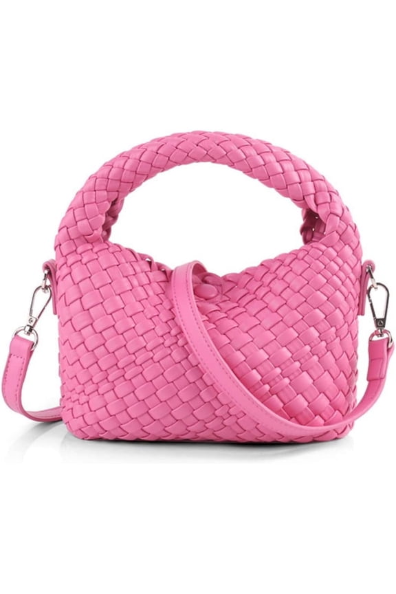 Women Woven Tote Small Crossbody Bag, Weave Quilted Purse Square Shoulder Bag Woven Handbag with Detachable Strap