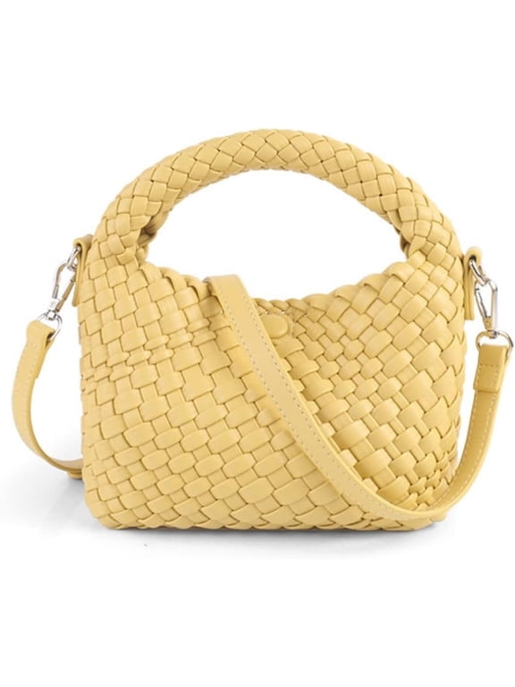 Women Woven Tote Small Crossbody Bag, Weave Quilted Purse Square Shoulder Bag Woven Handbag with Detachable Strap