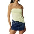 thumbnail image 1 of Women Wrap Chest Tube Tops Solid Color Irregular Hem Boat Neck Strapless Tank Tops Summer Backless Bandeau Tops, 1 of 5