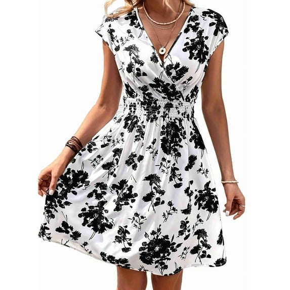 Women Wrap Dress Summer V Neck Cover Ups Dresses Casual Sundress White S