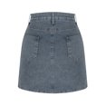 thumbnail image 1 of Women Wrap Mini Denim Skirts High Rise Jean Skirts Solid Color Button Belted Denim Skorts Side Slit Mini Jean Skirts Slim Fit Basic Pencil Skirt with Pockets, 1 of 3