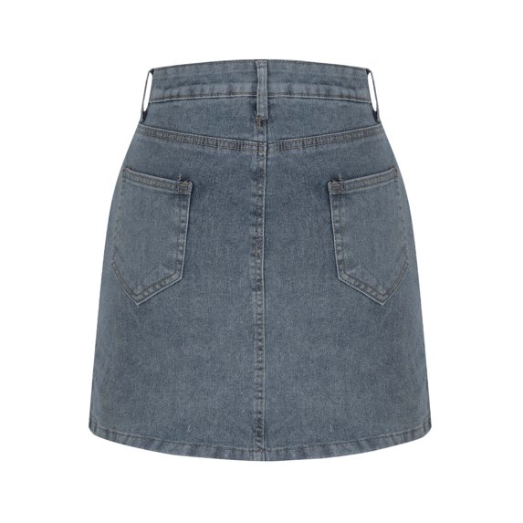 Women Wrap Mini Denim Skirts High Rise Jean Skirts Solid Color Button Belted Denim Skorts Side Slit Mini Jean Skirts Slim Fit Basic Pencil Skirt with Pockets