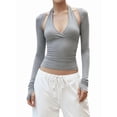 thumbnail image 1 of Women Wrap Top Y2k Long SLeeve Ballet Workout Yoga Shirt Gray M, 1 of 9