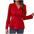 thumbnail image 1 of Women Wrap V-Neck Blouse Shirt Long Sleeve Elegant Casual T-Shirt Solid Color Sexy Peplum Blouses Pullover Tops, 1 of 5
