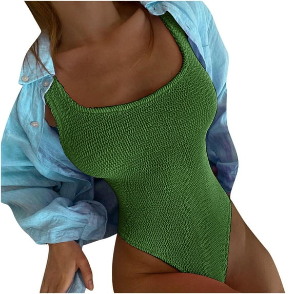Women Wrinkled Cloth Wave Fluorescent Color Fashion One-piece Swimsuit Swimsuit Women Crinkle Wave Fluorescent Fashion One-Piece Swimsuit Swimwear Green XL