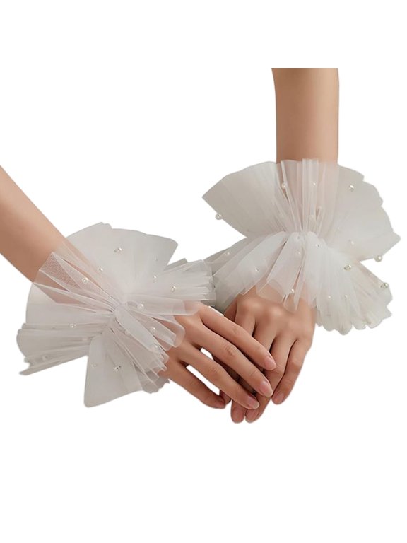 Women Wrist Cuffs Detachable Simple Cuffs Winter Autumn Shirts Sweater Sweatshirt Elegant Pearls Lace Wrist Accessories