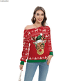 thumbnail image 1 of Women Xmas Sweatshirt Off-shoulder Sexy Long Sleeve Cartoon Animal Print Pullover Christmas Ugly Top Christmas Creative Gift New (GA404-1021,XL), 1 of 7