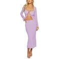 thumbnail image 1 of Women Y2K 2 Piece Long Skirt Set V Neck Halter Crop Top Off Shoulder Slim Fit Tube Top Split Maxi Skirts Outfit, 1 of 9
