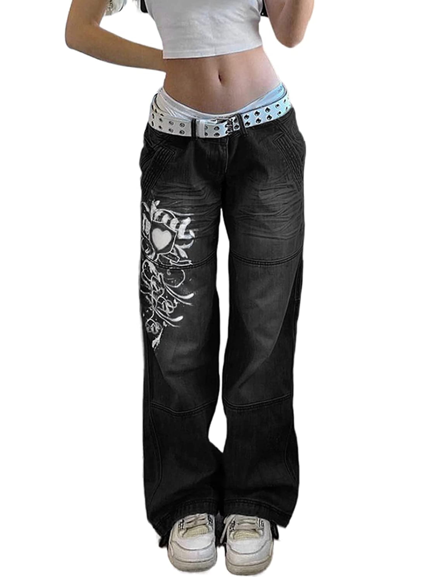 Women Y2K Baggy Jeans High Waist Wide Straight Leg Distressed