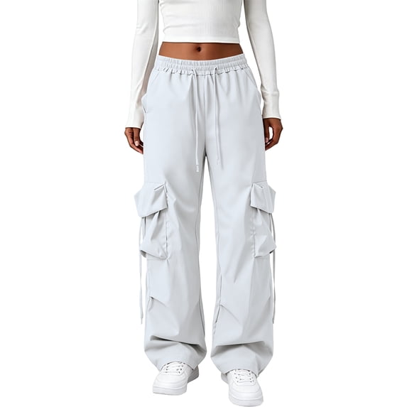 Women Y2K Baggy Streetwear Hip Hop Parachute Pants Lightweight Wide Leg Drawstring Cargo Pants Dance,2XL