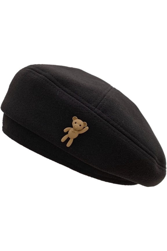 Women Y2K Bear Beret Hat Wool Painter Korean Retro Vintage Preppy Newsboy Cap Kawaii Cute Aesthetic Light Academia