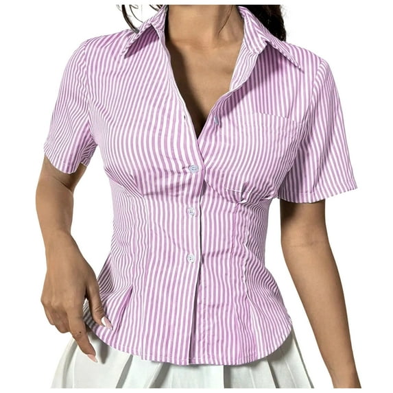 Women Y2K Button Up Shirts Cap Sleeve Lapel Collar Ruched Slim Fit Shirts Cropped 90s Vintage Blouse Top