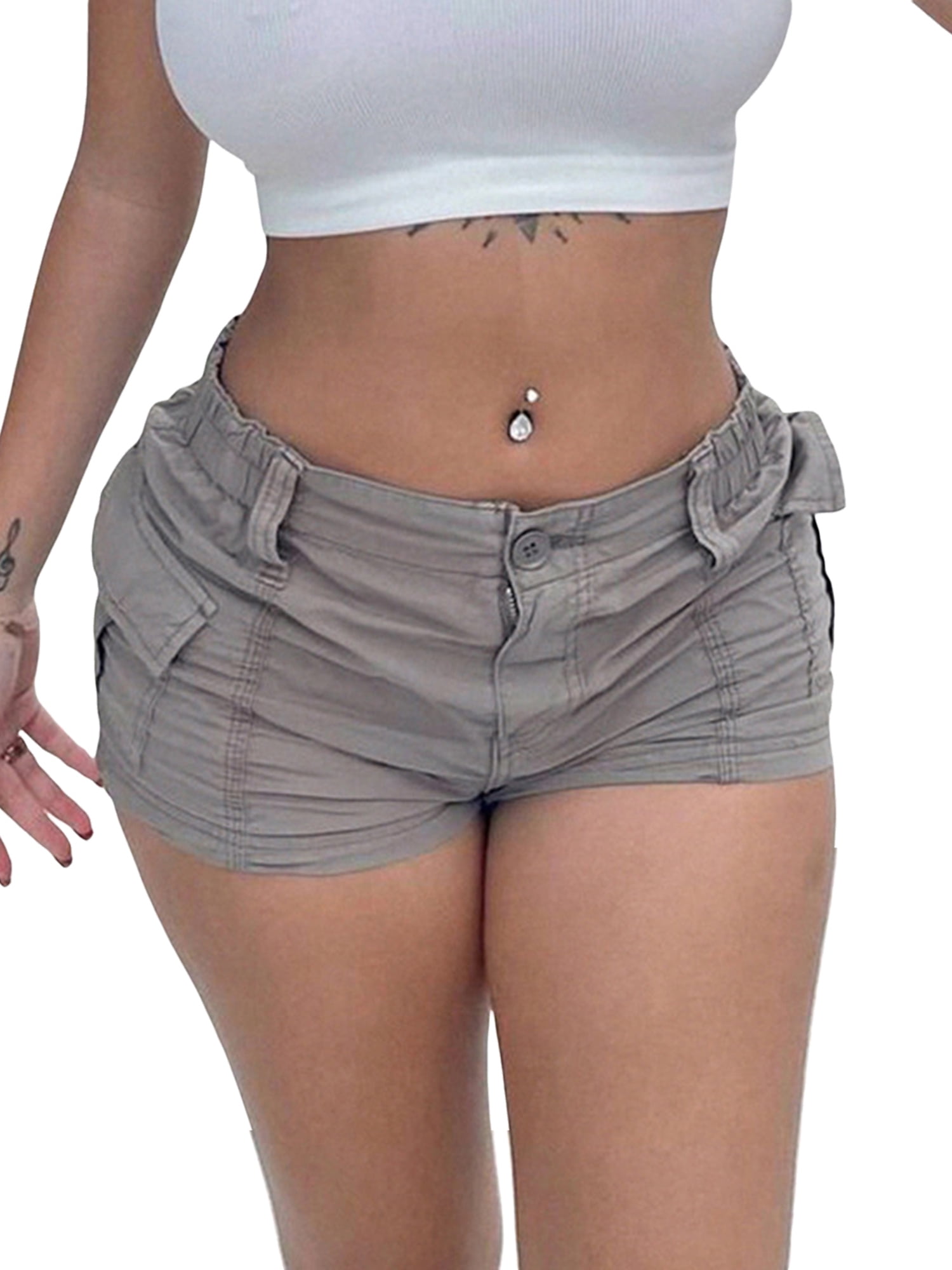 Women Y2K Cargo Shorts Vintage Elastic Low Rise Short Pants Women Y2K Cargo Shorts Vintage Elastic Low Rise Short Pants