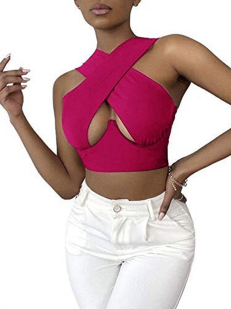 Dealmore Women's Halter Criss Cross Backless Sleeveless Crop Top Summer  Going Out Sexy Cute Y2k Cami Tank Bustier Corset WineRed at  Women's  Clothing store