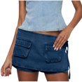 thumbnail image 1 of Women Y2K Denim Skirt Shorts Low Rise Bodycon Pencil Jean Side Tie Jean Skirts Cargo Pocketed Wrap Skort with Asymmetrical Hem for Summer Beach Parties, 1 of 7