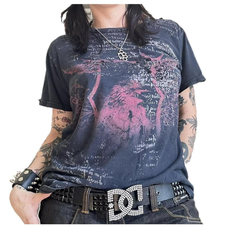 Women Y2K Fairy Grunge Shirt Top Short Sleeve Graphic Print T