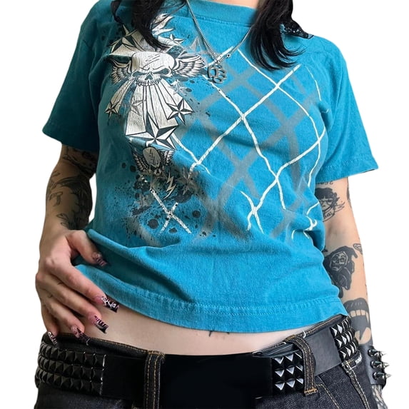 Women Y2K Fairy Grunge Shirt Top Short Sleeve Star Graphic Print T-Shirts Vintage Aesthetic Crop Tee Tops Streetwear