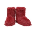 thumbnail image 1 of Women Y2K Faux Fur Short Boots Red, Fluffy Furry Warm Snow Boots Comfortable Outdoor Flat Shoes, 1 of 6