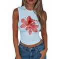 thumbnail image 1 of Women Y2K Floral Tank Top Slim Fit Sleeveless Flower Print Crop Top Crew Neck Going Out Vest Blue XL, 1 of 7