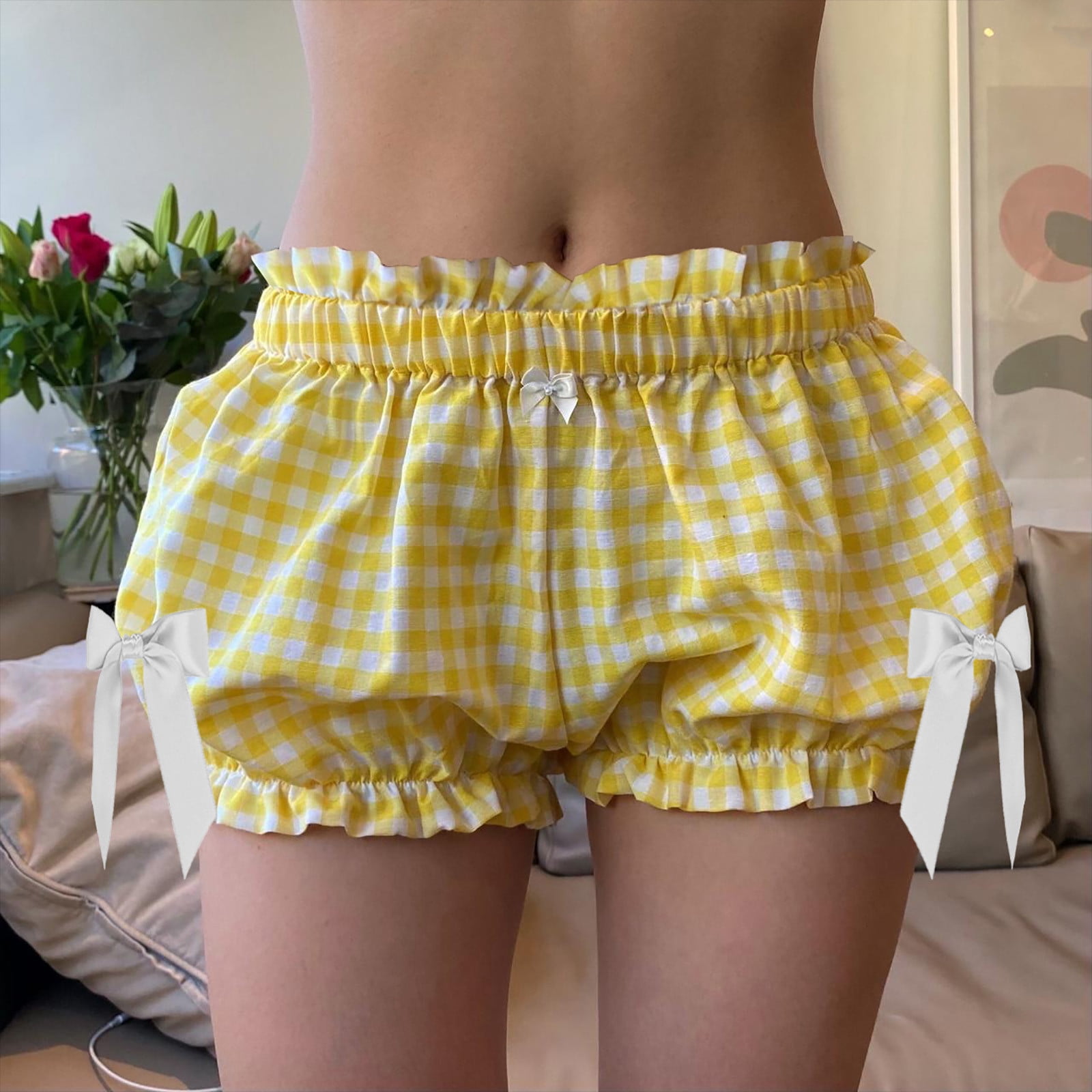 Women Y2K Gingham Bloomers Cute Low Waist Plaid Shorts Cute Micro