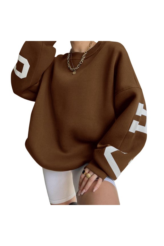 Women Y2K Grunge Loose Pullover Sweatshirts Letter Print Casual Thickened Long Sleeve Tops Autumn Hoodie Streetwear