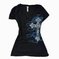 thumbnail image 1 of Women Y2K Grunge Vintage Graphic Tees V-Neck Short Sleeve Slim Fit T-Shirt Emo Clothes for Teen Young Girls 2000s Streetwear Black Size S, 1 of 9