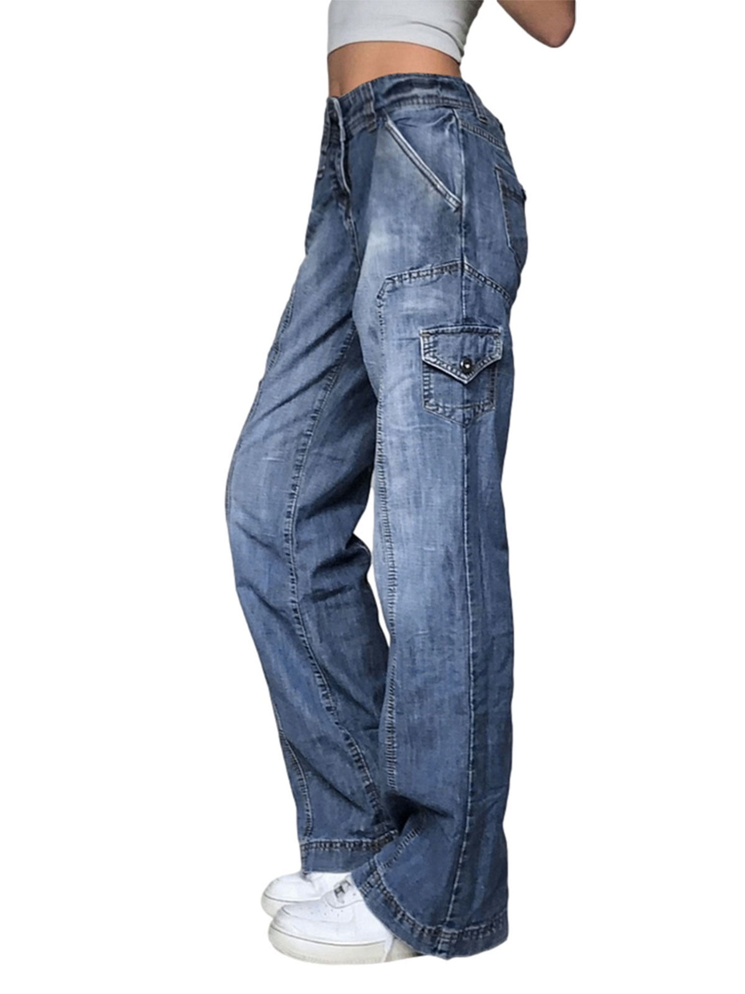Denim Cargo Low Waist Straight Jeans