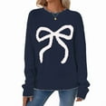 thumbnail image 1 of Women Y2K Knit Sweater Crew Neck Long Sleeve Knitted Pullover Oversized Contrast Trim Knitwear Navy Blue XL, 1 of 7
