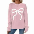 thumbnail image 1 of Women Y2K Knit Sweater Crew Neck Long Sleeve Knitted Pullover Oversized Contrast Trim Knitwear Pink S, 1 of 7
