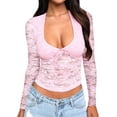 thumbnail image 1 of Women Y2K Lace Crop Top U Neck Bow Club Concert Clothes Going Out Tops Pink XL, 1 of 7