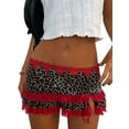 thumbnail image 1 of Women Y2K Lace Mini Skirt Low Rise Leopard Half Slip Skirt Contrast Ruffle Flowy Short Skirt Underskirt Red M, 1 of 5