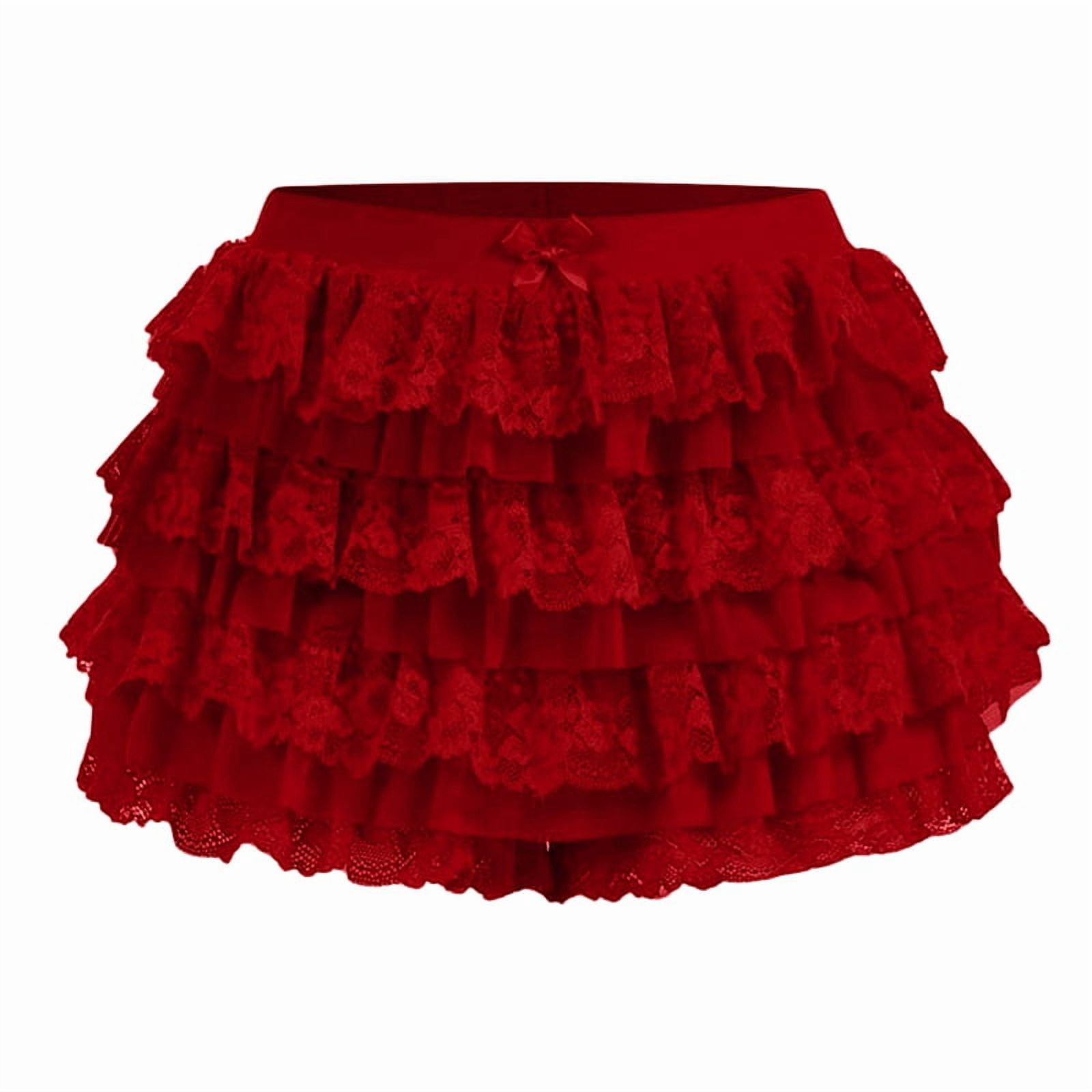 Women Y2K Lace Multi-Layered Bloomers, Ruffle Shorts, Short