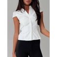 thumbnail image 1 of Women Y2K Lapel Cap‑Sleeve Crop Blouse, Ruched‑Front Tie‑Back Slim‑Fit Button‑Down Going‑Out Tops, 1 of 20