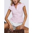 thumbnail image 1 of Women Y2K Lapel Cap‑Sleeve Crop Blouse, Ruched‑Front Tie‑Back Slim‑Fit Button‑Down Going‑Out Tops, 1 of 10