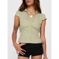 thumbnail image 1 of Women Y2K Lapel Cap‑Sleeve Crop Blouse, Ruched‑Front Tie‑Back Slim‑Fit Button‑Down Going‑Out Tops, 1 of 18