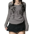 thumbnail image 1 of Women Y2K Long Sleeve Top Tee Sexy Patchwork Square Collar Black Basic Slim Fit Blouse Tops Streewear, 1 of 5