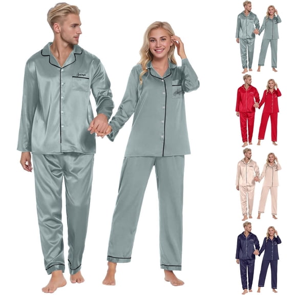 Women Y2K Pajamas Set Solid Silk Satin Pjs Long Sleeve Shirt Pants Lounge Set Soft Pjs For Women Set Red M