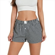 SXYPAYXS Women Y2K Plaid Shorts Elastic Low Rise Cute Pajama Boxer Shorts Summer Lounge Pj Sleep Short Bottom Sleepwear