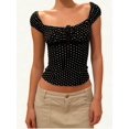 thumbnail image 1 of Women Y2K Polka Dot Milkmaid Blouse, Cap Sleeve Square Neck Lace Trim Ribbon Tie Front Top, Vintage Coquette Casual Shirt for Dating Streetwear & Going Out Outfits, 1 of 5