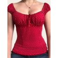 thumbnail image 1 of Women Y2K Polka Dot Milkmaid Blouse, Cap Sleeve Square Neck Lace Trim Ribbon Tie Front Top, Vintage Coquette Casual Shirt for Dating Streetwear & Going Out Outfits, 1 of 9