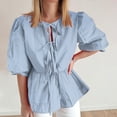 thumbnail image 1 of Women Y2K Puff Short Sleeve Peplum Shirts Tie Front Ruffle Hem Babydoll Blouse Tops Teen Girls Lace up Cute Summer Tops, Limited Time Offer, Under 10 Dollars, 1 of 6