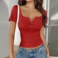 thumbnail image 1 of Women Y2K Short Sleeve Button Up Lace Patchwork Crop Tshirt Tops Slim Fit Scoop Neck Henley Summer Tee Tops, 1 of 5