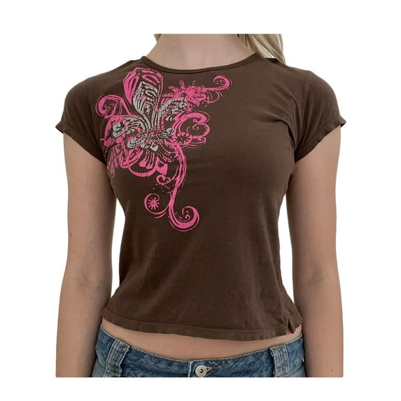 Women Y2K Short Sleeve T Shirt Fairy Grunge Graphic Crop Top Vintage Aesthetic Baby Tee Slim Fit Gothic Streetwear