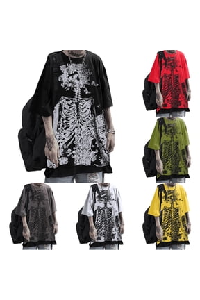 Women Y2K Skeleton T Shirt Gothic Skull Graphic Tee Oversized Punk Grunge Short Sleeve Top Streetwear Emo Alt Clothes