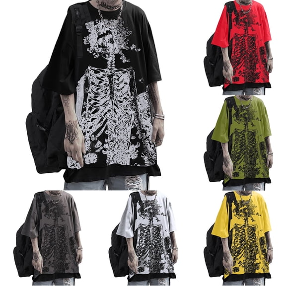 Women Y2K Skeleton T Shirt Gothic Skull Graphic Tee Oversized Punk Grunge Short Sleeve Top Streetwear Emo Alt Clothes