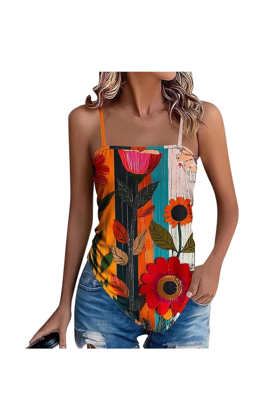 Women Y2K Spaghetti Strap Crop Top Vintage Floral Aesthetic Cami Tank Tops Teen Cute Summer Trendy Scoop Neck Going Out Tops