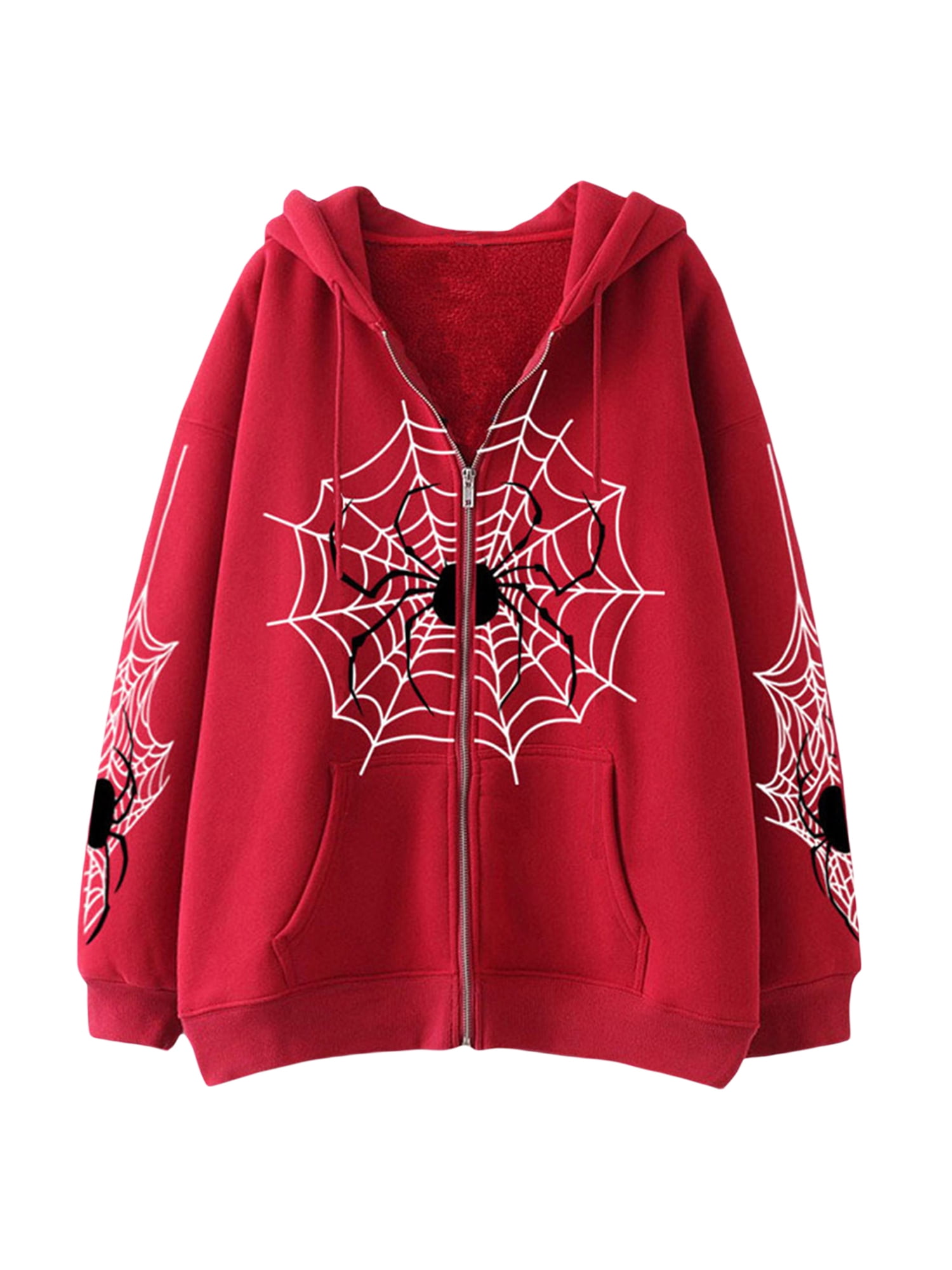 Women Y2K Spider Web Hoodies Vintage Graphic Long Sleeve Zip Women Y2K Spider Web Hoodies Vintage Graphic Long Sleeve Zip
