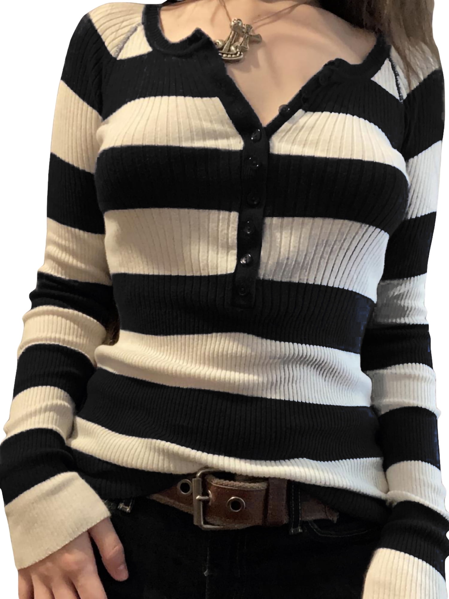 Striped ribbed knit tee 2025